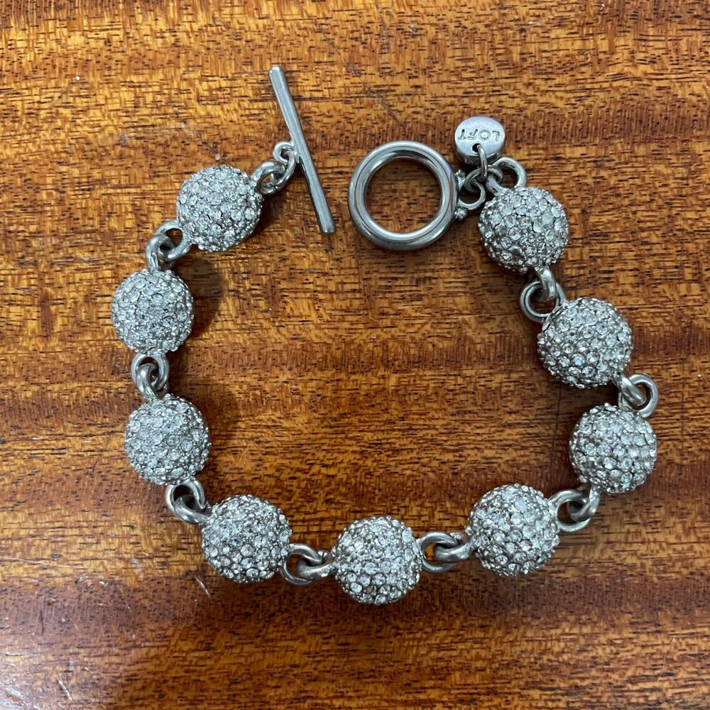 Ann Taylor Loft Rhinestone Silver-tone Toggle Clasp Statement Bracelet